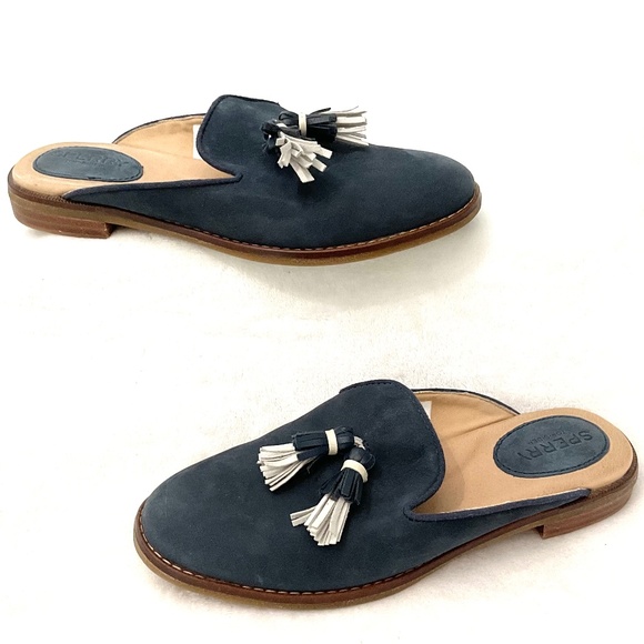 Navy Sperry Seaport Levy Tassel Mule Slides Round Toe Loafer Size 6 - Picture 3 of 15